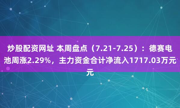 炒股配资网址 本周盘点（7.21-7.25）：德赛电池周涨2.29%，主力资金合计净流入1717.03万元
